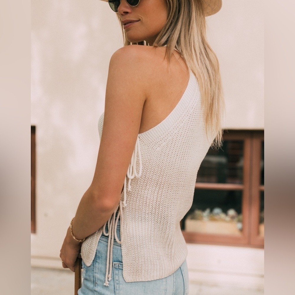 Amaryllis White Tan Dip Dyed Sandpiper Coastal Ombré Knit Tank Top Size XS - Picture 2 of 8